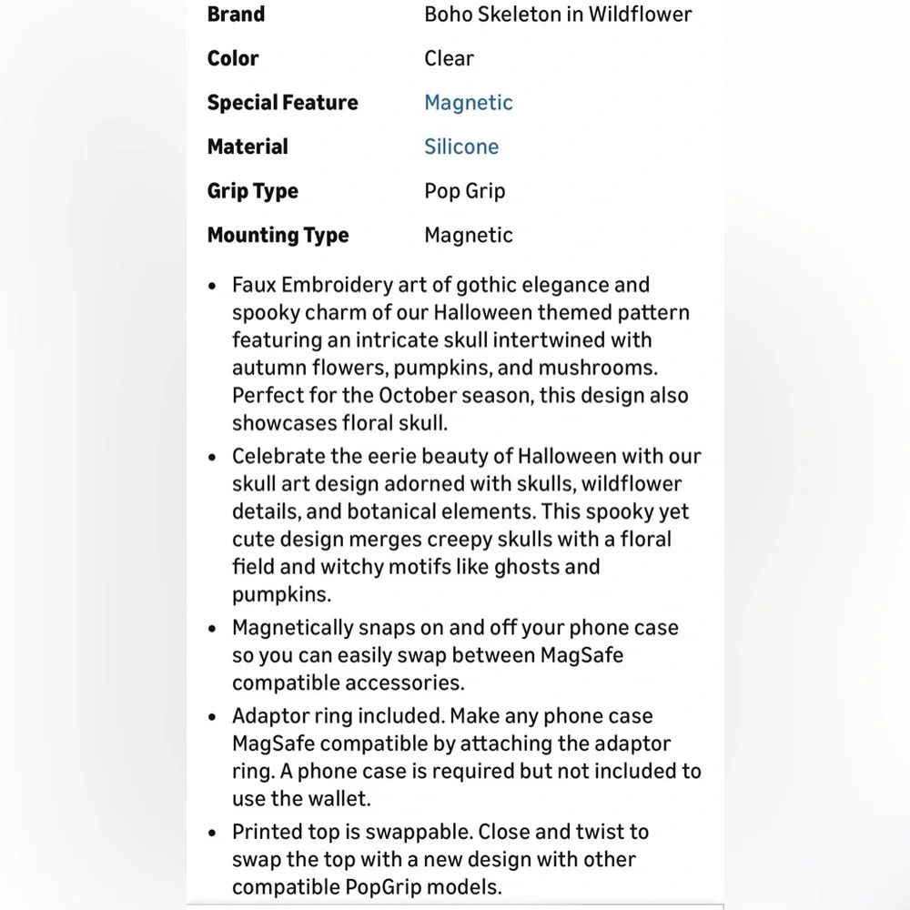 Boho Skeleton/wildflower MagSafe Popsocket (interchangeable) NWT - Picture 6 of 6